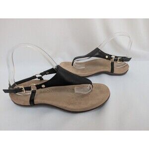 Vionic Rest Kirra Sandal Womens Sz 8 T Strap Orthotic Leather Black Thong